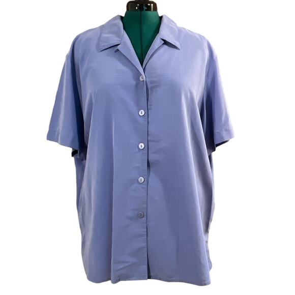 Liz Claiborne Woman by Elisabeth Silky Blue Short Sleeve Shirt Plus Size 22W - Picture 1 of 11